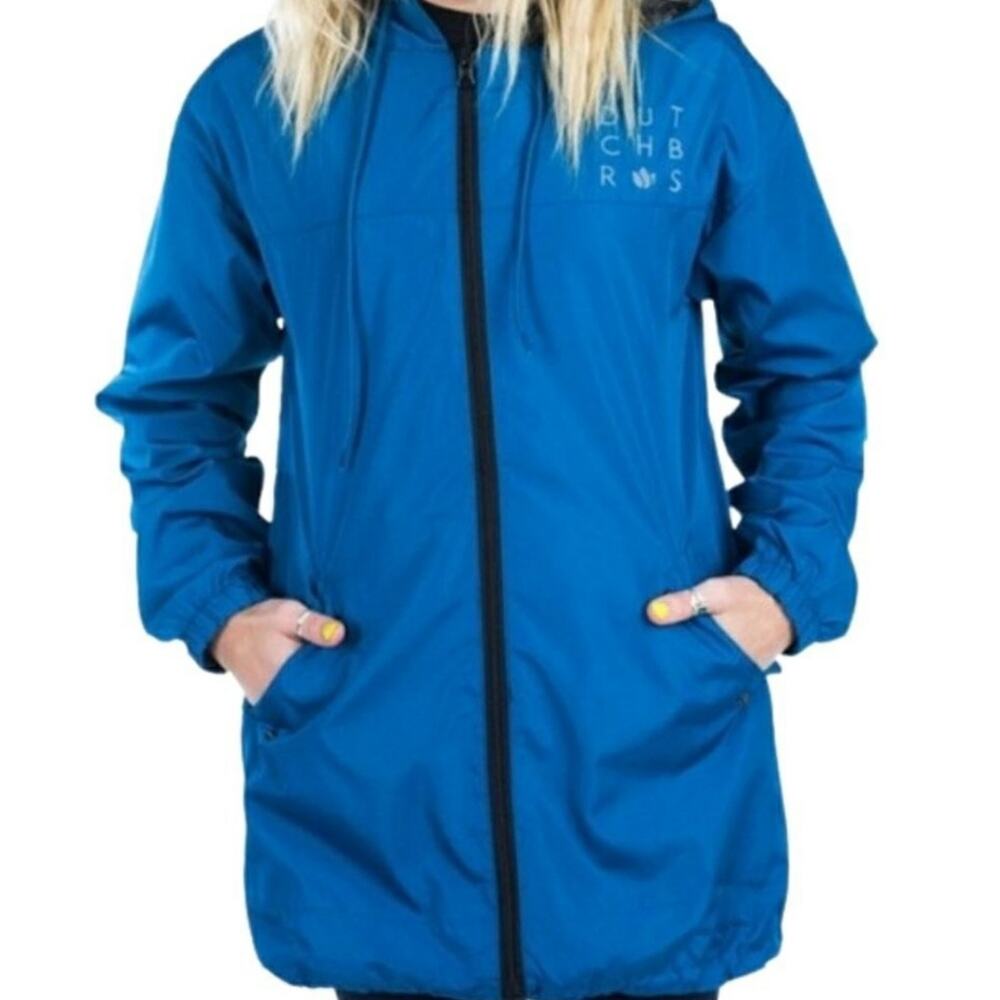 Dutch Bros Reversible Hooded Zip Front Jacket Blue Size Small